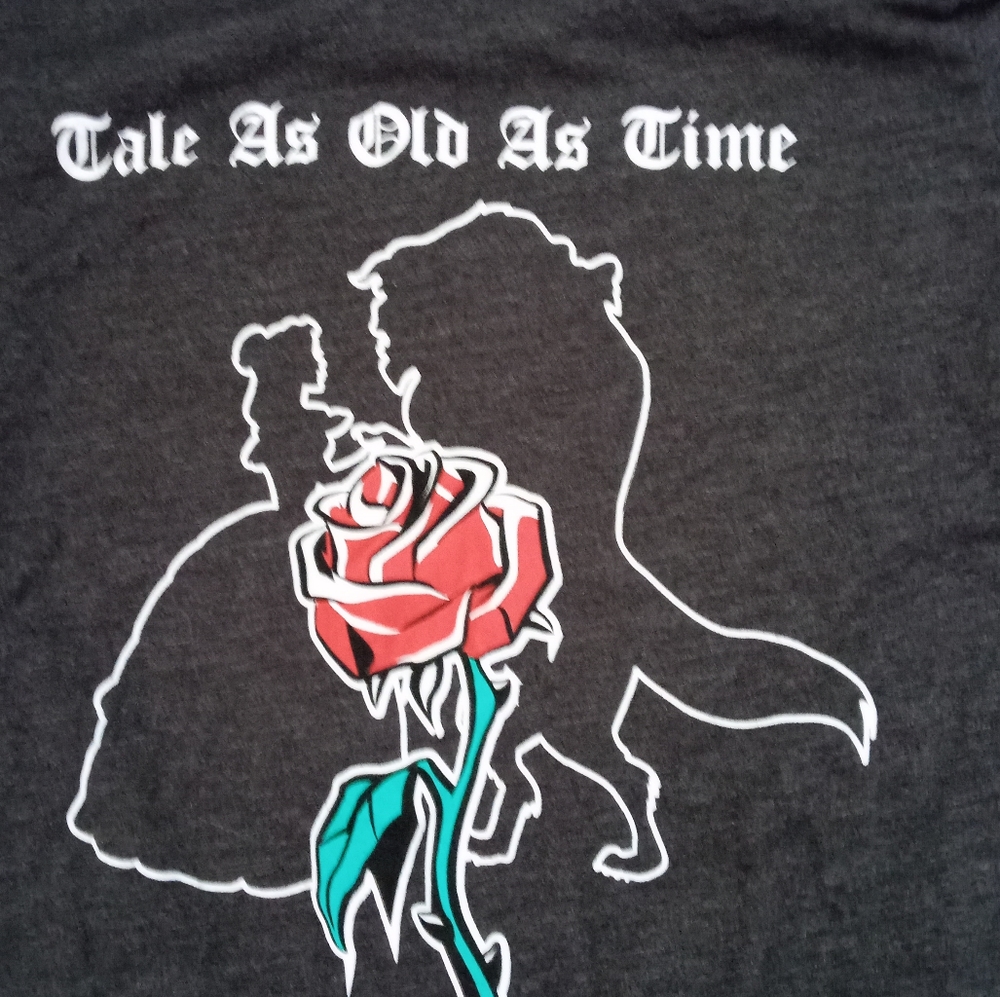 DISNEY beauty and the beast graphic print tee shirt size medium with red rose